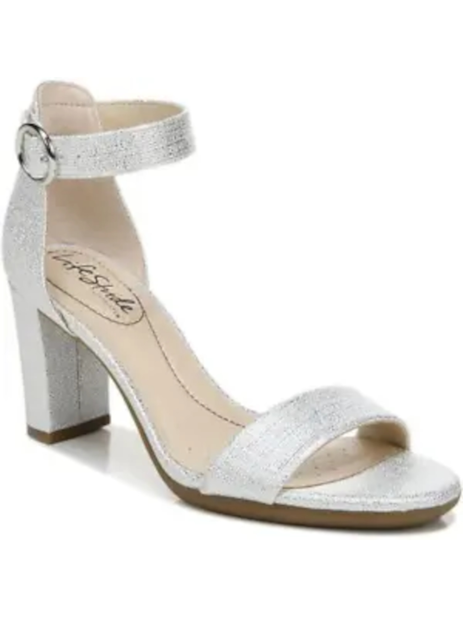 LIFE STRIDE Womens Platino Beige Patterned Flexible Sole Ankle Strap Cushioned Averly Block Heel