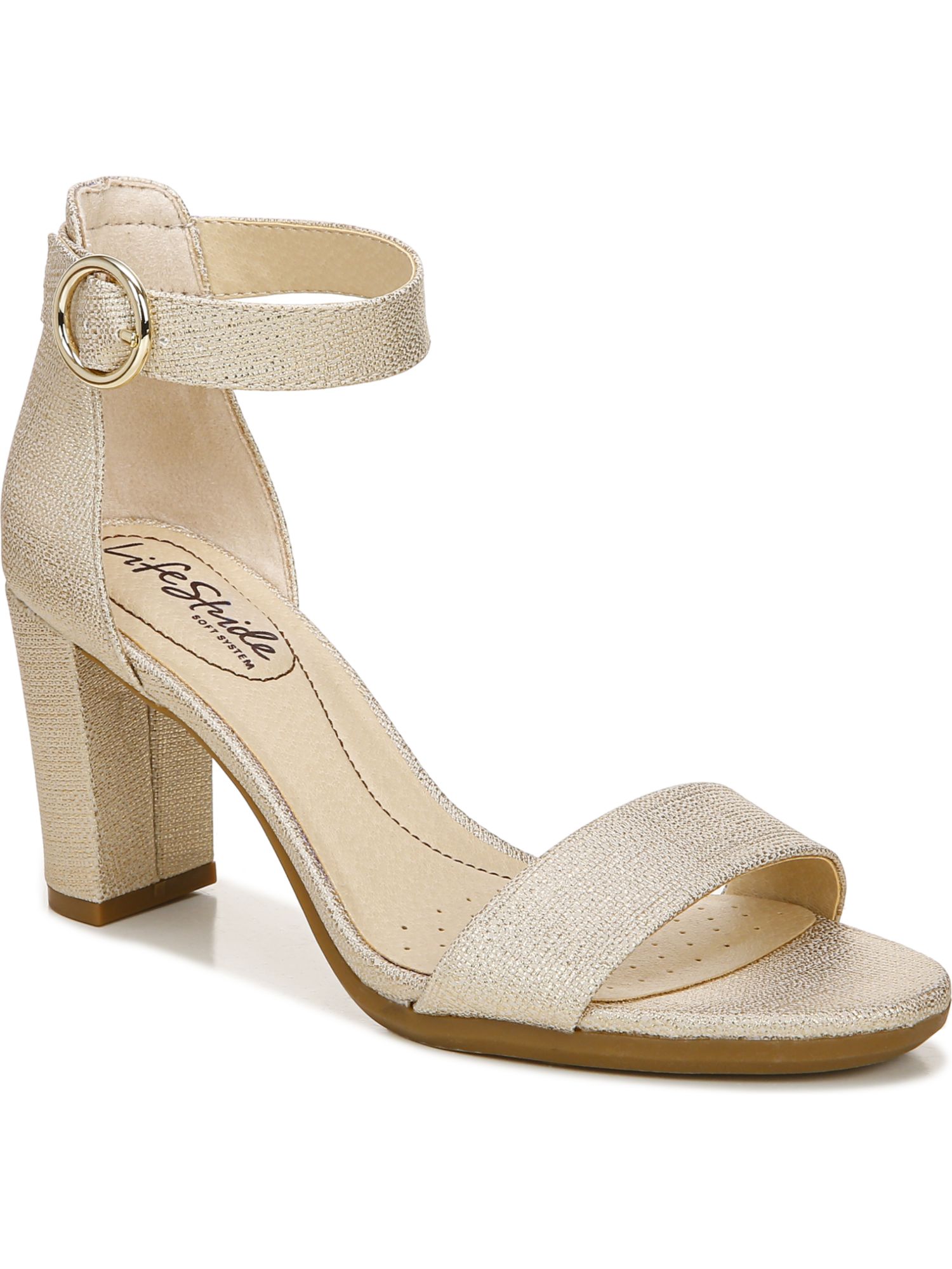 LIFE STRIDE Womens Platino Beige Patterned Flexible Sole Ankle Strap Cushioned Averly Round Toe