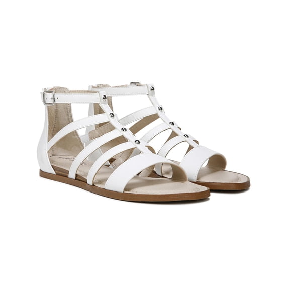 LIFE STRIDE Womens White Buckle Accent Studded Rally Round Toe Zip-Up Gladiator Sandals Shoes 8 M
