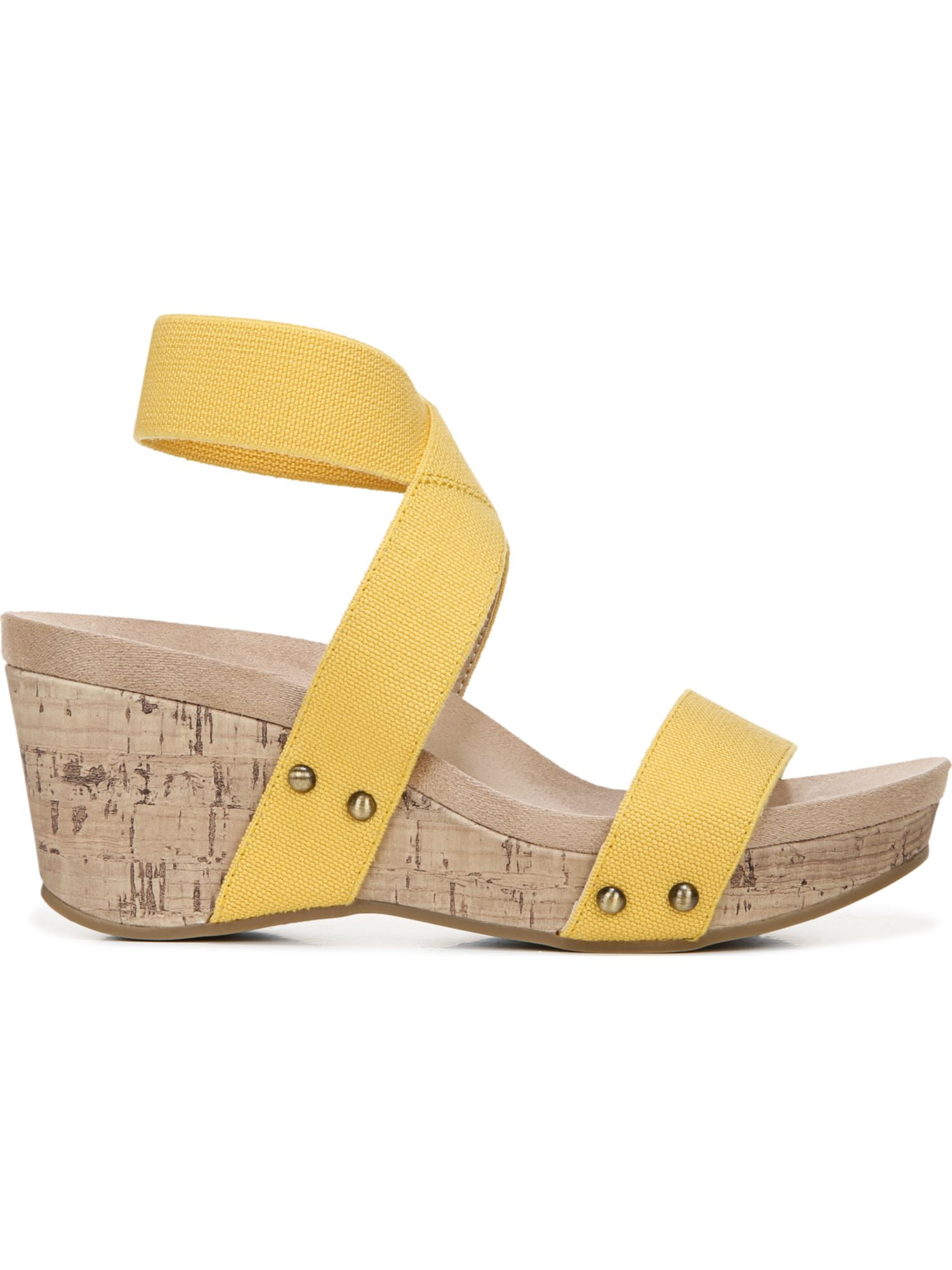 LIFE STRIDE Womens Yellow Cushioned Stretch Delta Round Toe Wedge Slip On Sandals Shoes 9 M