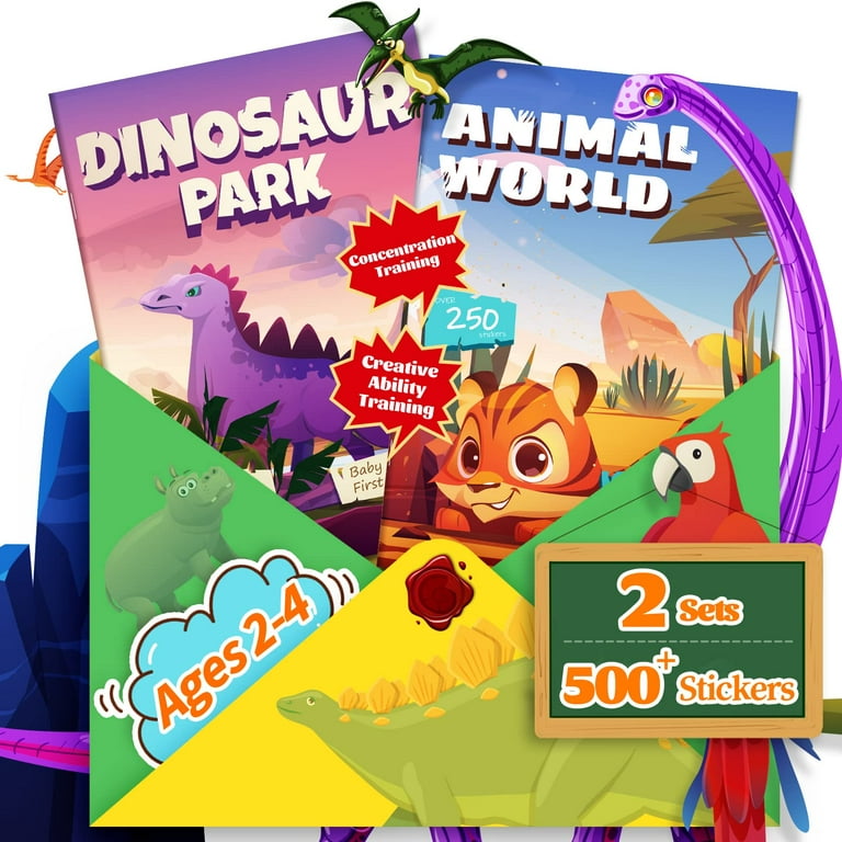 LIFEBE Sticker Books for Kids 2-4, Learning Toys Sticker Books for Toddlers  1-3, Dinosaur, Animals 2 Theme Activity Books Stickers for Girls Boys Kids