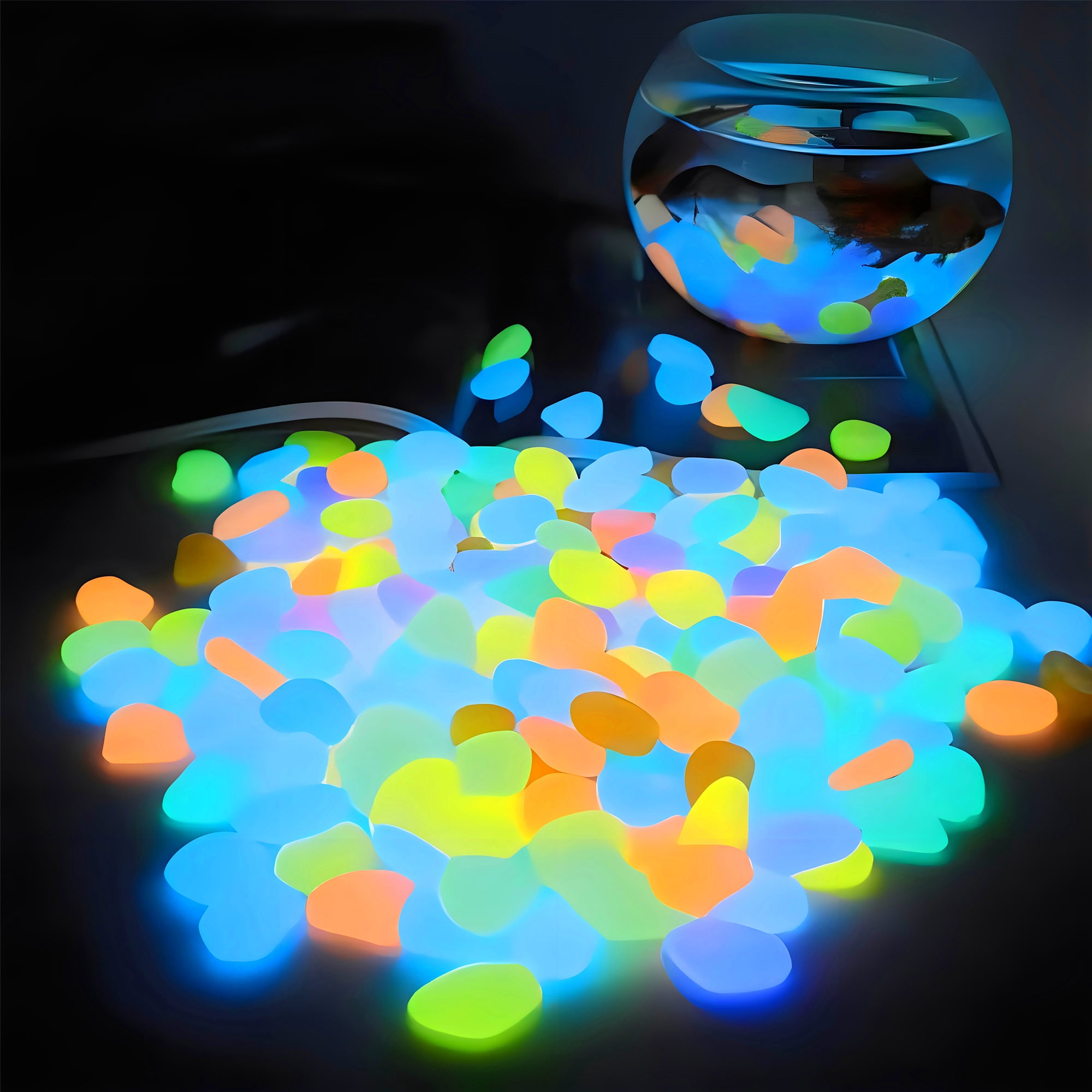 LIFEBESTONE 0.8-1.2" Big Rainbow Multicolor Glow in The Dark Rocks, Big Colored Pebbles, Aquarium Gravel, Fish Tank Gravel, Plants for Fish Tank, Glow Rocks for Landscaping 750 Pcs (5, Pounds)