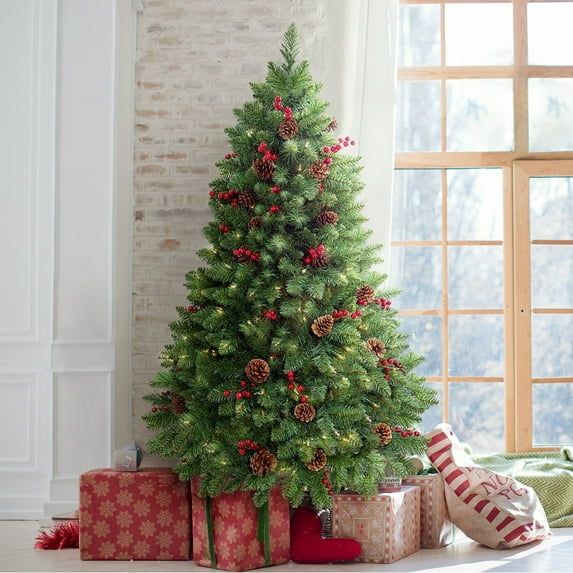 Jostyle 4.5FT Pre-Lit Christmas Tree, Decorated with 300 Clear Lights and Realistic 516 Thicken Tips