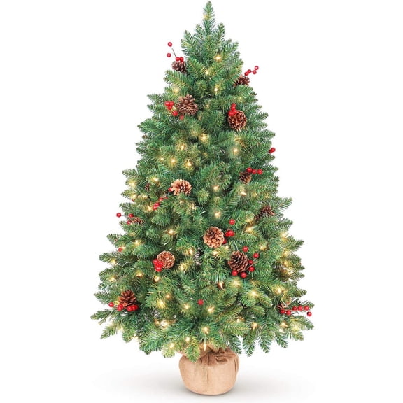 OasisCraft 4FT Prelit Christmas Tree, Decorated with 150 Clear Lights and Realistic 380 Thicken Tips