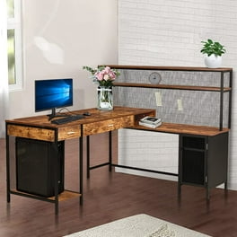 Bianlte Living Room Wooden Dress Table with 3 Drawers,Farmhouse Home Office Bedroom Desk Study Writing Desk with File Drawers and Shelves for Small
