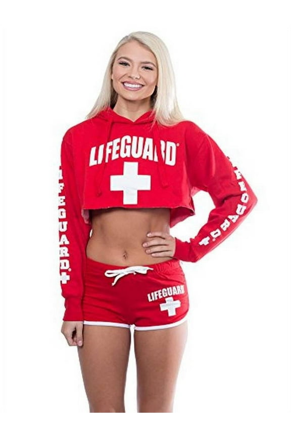 Licensed Cropped Pullover Ladies Hoodie (Red, Small)