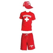 LIFEGUARD Mens Authentic Combo Pack t-Shirt Shorts and Mesh hat Small Red