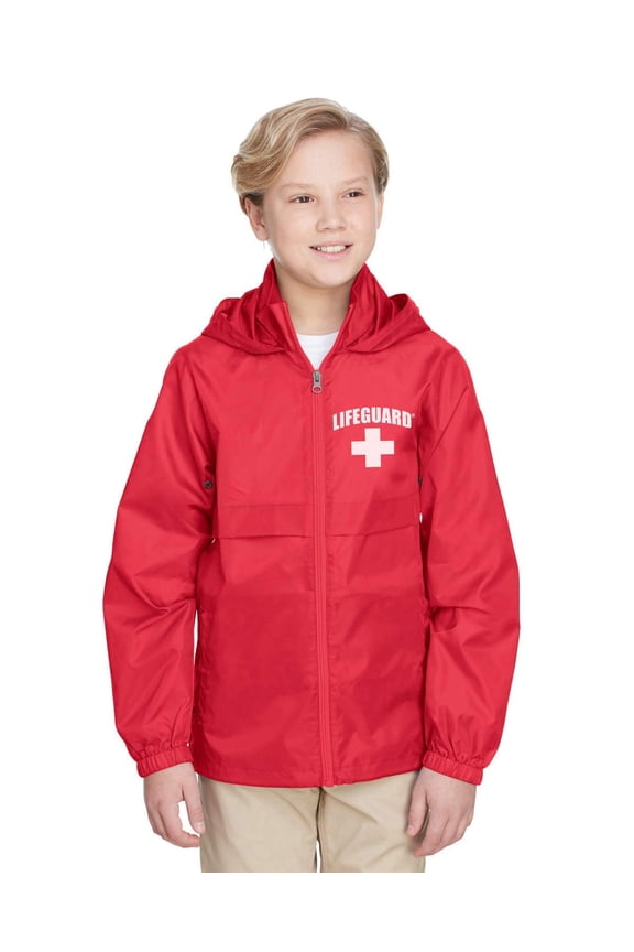 Officially Licensed Boys Girls Youth Kids Water Resistant Rain Jacket with Zipper and Hood (XL) Red