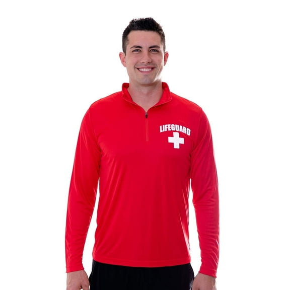 LIFEGUARD Officially Licensed Mens 1/4 Quarter Zip Active Performance Long Sleeve Shirt (XL) Red