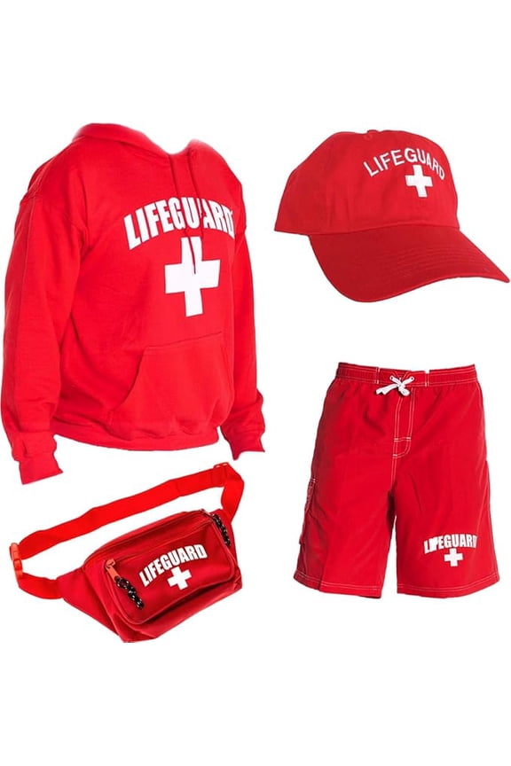 Officially Licensed Mens Halloween Costume Combo Pack Hoodie, Shorts, Hat, Fanny Pack Red