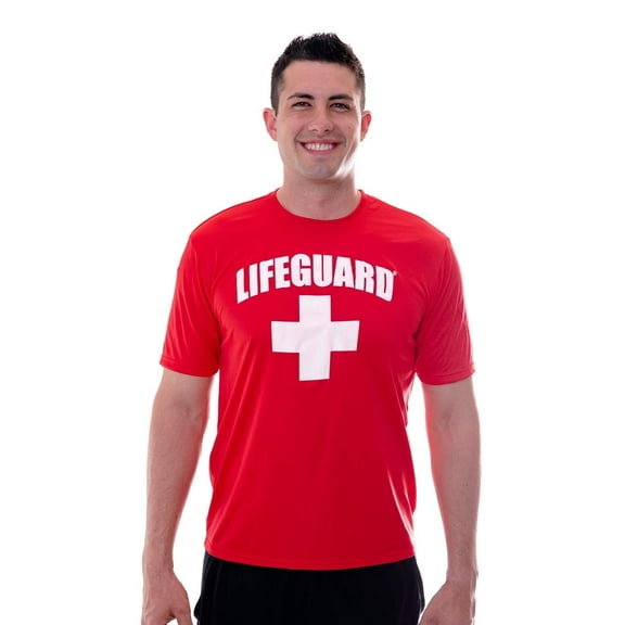 LIFEGUARD Officially Licensed Mens Performance Active Moisture Wicking Cooling Tee Shirt (S) Red