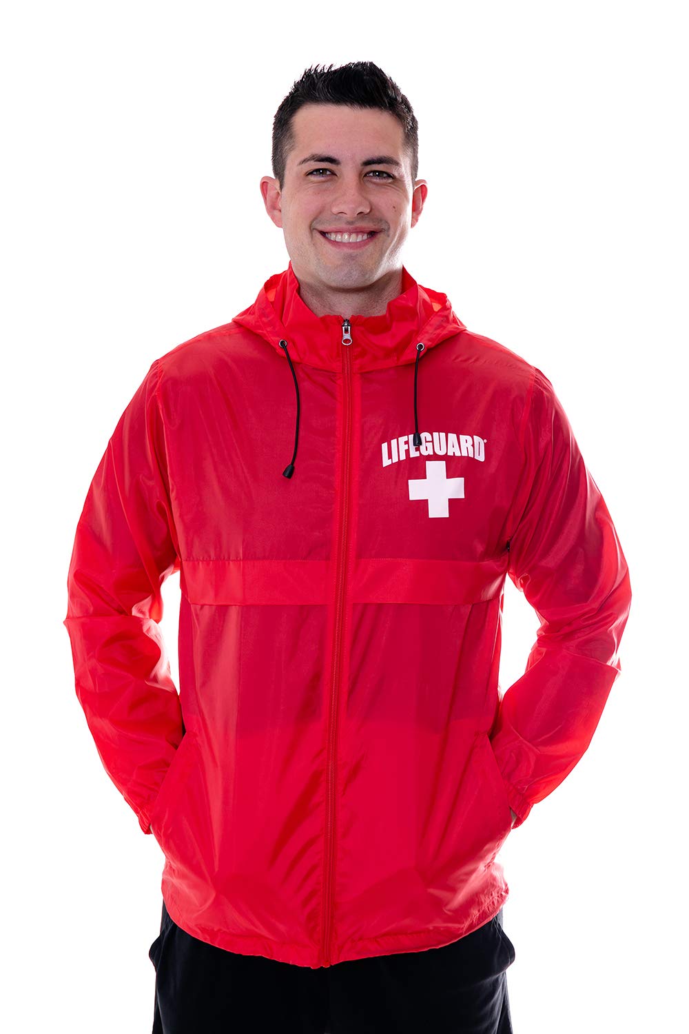 LIFEGUARD Officially Licensed Mens and Womens Unisex Fit Zipper up Windbreaker Water Resistant Rain Jacket with Hood S Red Walmart