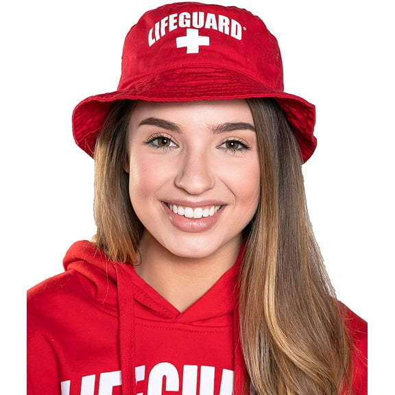 LIFEGUARD Officially Licensed Red Bucket Hat for Men & Women, Unisex Soft Cotton for Sun Beach Pool
