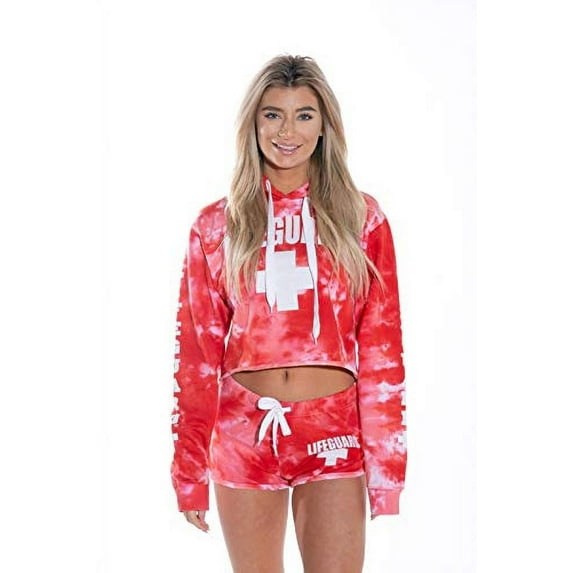 LIFEGUARD Officially Licensed Red Tie Dye Hoodie, Shorts, T-Shirt and Cropped, with Drawstring. Unisex for Men and Women Sweatshirt (Crop Hoodie, M)