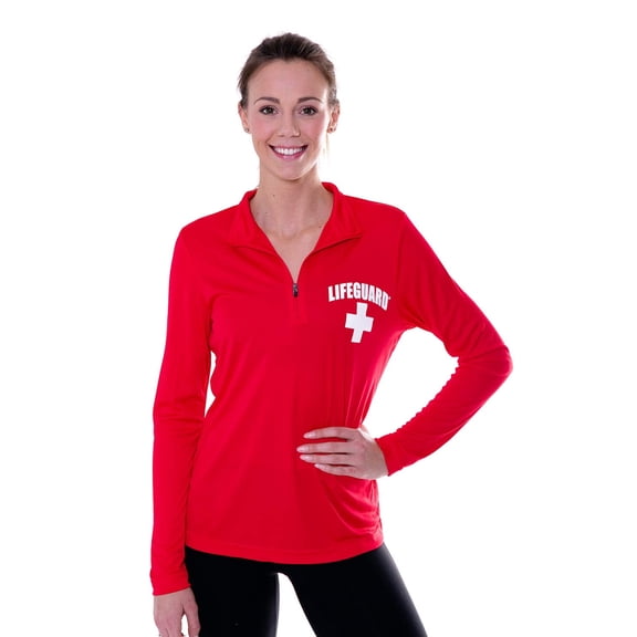 LIFEGUARD Officially Licensed Womens 1/4 Quarter Zip Active Performance Long Sleeve Shirt… (L) Red