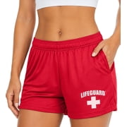 LIFEGUARD Officially Licensed Womens Active Running Performance Shorts Moisture Wicking (Red, S)