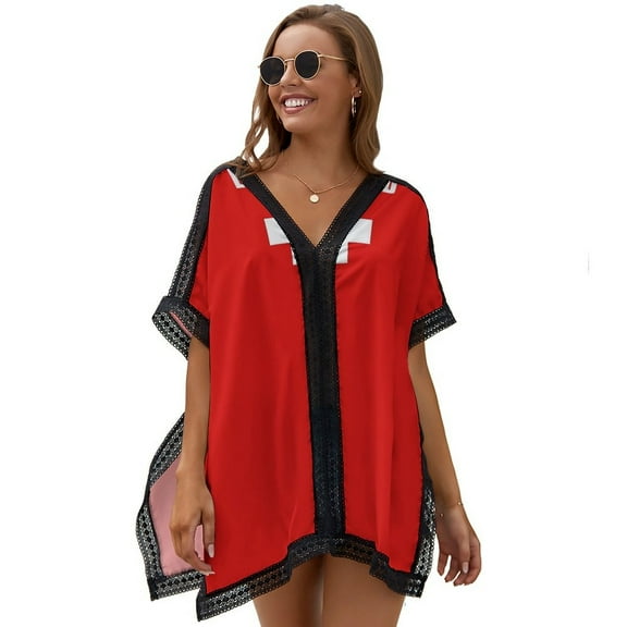 LIFEGUARD RED CROSS Beach Cover Ups for Women Bathing Suit Cover Up Lace Bikini Swimsuit Coverup Beach Dress Shirt One Size