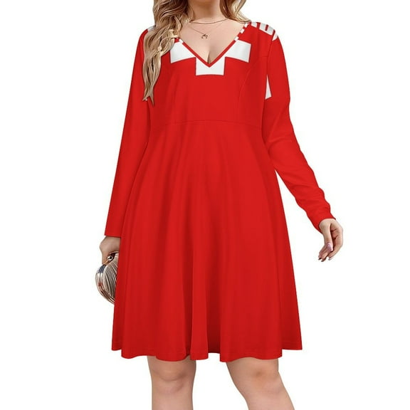 LIFEGUARD RED CROSS Long Sleeve Sexy Dresses For Women Ladies Vintage Elegant Party Dress Oversized V-neck Dress