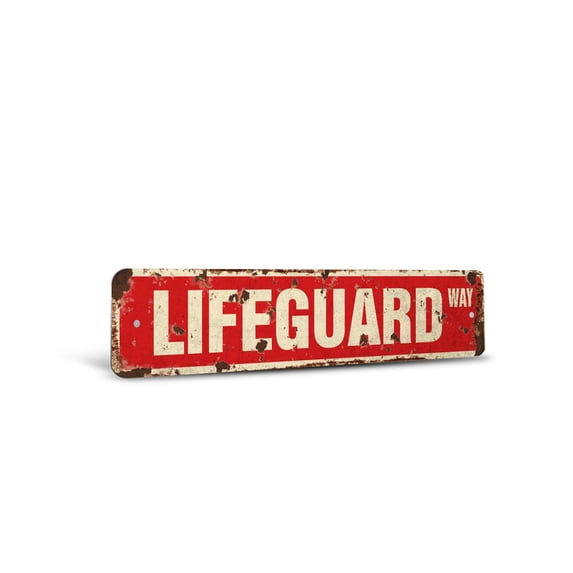 LIFEGUARD Vintage Style Rustic Street Sign – Swimming Pool Lake Ocean Life Retro Decorative Wall Sign for Home, Bar, Garage, or Outdoor Use | 6" X 24" Plastic Road Sign