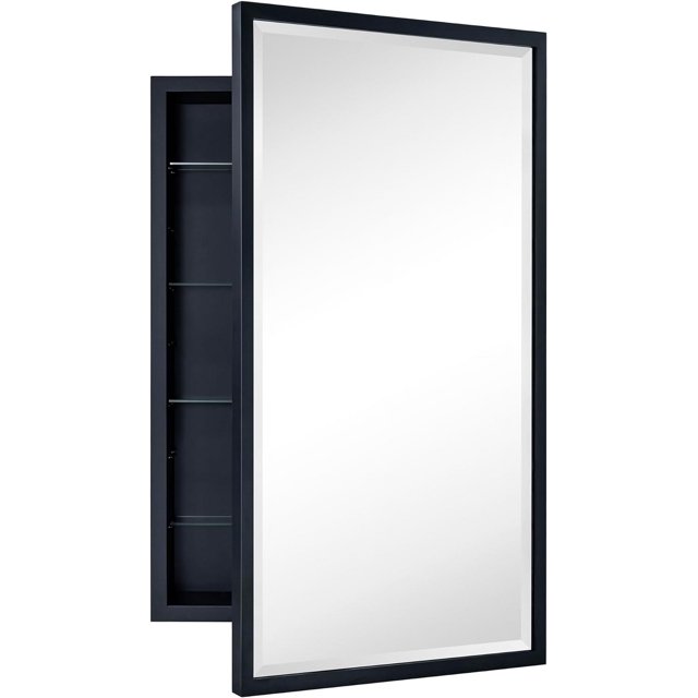 LIFEI Black Recessed Bathroom Medicine with Mirror Squared