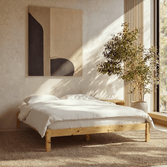 LIFEMENT Full Bed Frame Classic Wood Platform, Noise Free, Under Bed Storage, No Box Spring Needed, Easy Assembly, Natural Natural