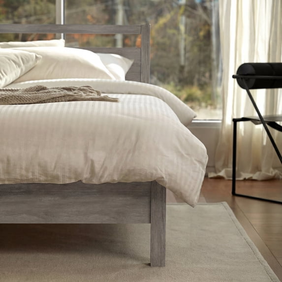 LIFEMENT Full Signature Wood Platform Bed Frame with Gray Headboard, Noise-Free, Under Bed Storage, No Box Spring Needed, Easy Assembly