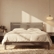 LIFEMENT Full Signature Wood Platform Bed Frame with Gray Headboard, Noise-Free, Under Bed Storage, No Box Spring Needed, Easy Assembly