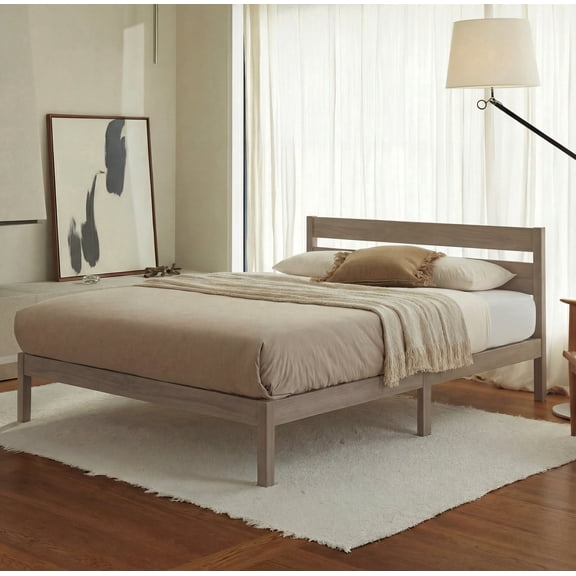 LIFEMENT Twin Classic Wood Platform Bed Frame with Gray Headboard, Noise Free, Under Bed Storage, No Box Spring Needed, Easy Assembly