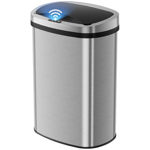 LIFERECORD 13 Gallon Automatic Kitchen Trash Can with Lid, Stainless Steel Motion Sensor Hands Free Soft Close Lid Garbage Bin for Kitchens, Home Office, Silver