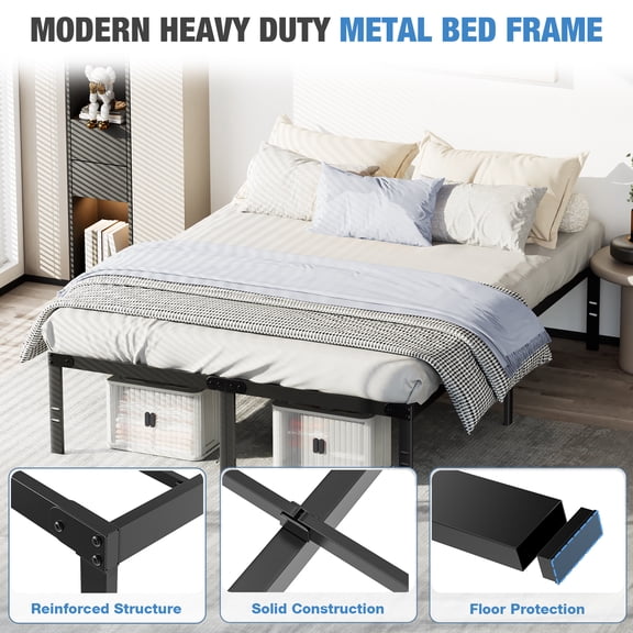 LIFERECORD 14 Queen Bed Frame Heavy Duty Metal with Underbed Storage No Box Spring Required