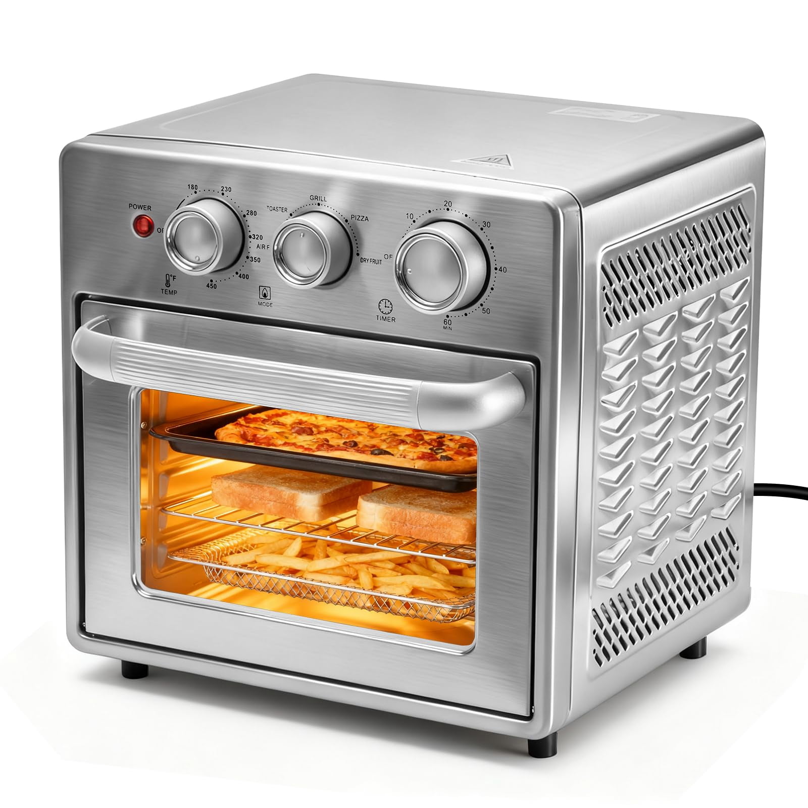 LIFERECORD 16.9QT Air Fryer Toaster Oven Combo, 5-in-1 Countertop Convection Oven with 60-Min Timer, 4 Accessories, Stainless Steel, Up to 450°F for Baking, Roasting & Air Frying