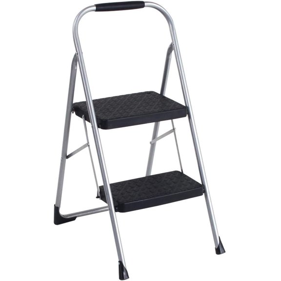 LIFERECORD 2 Fold Step Stool with Non-Slip Pedals Handrails 800 lbs Capacity Steel Grey