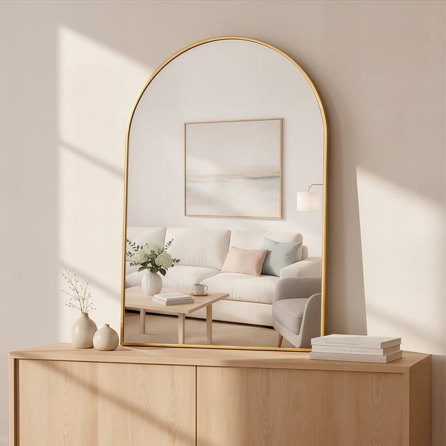 LIFERECORD 20x30 Arched Gold Bathroom Mirror, Shatterproof Wall Vanity ...