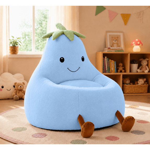 LIFERECORD 24" Children's Bean Bag Chair, Kids Filled Toddler Bean Bag Sofa Padded Bean Bag Chair for Boys & Girls, Cute Eggplant, Blue
