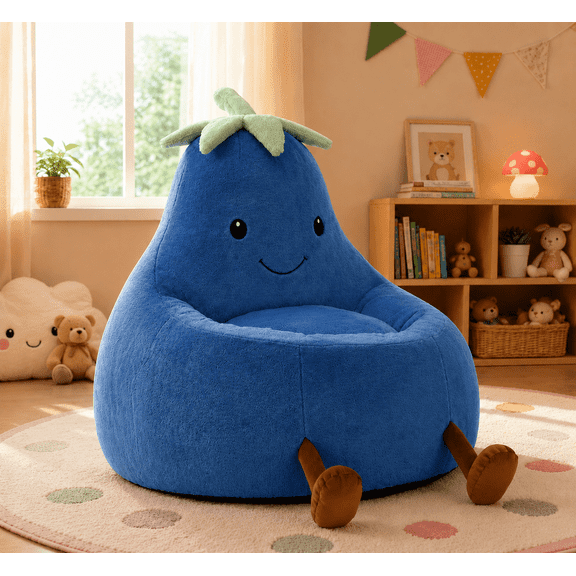 LIFERECORD 24" Children's Bean Bag Chair, Kids Filled Toddler Bean Bag Sofa Padded Bean Bag Chair for Boys & Girls, Cute Eggplant, Dark Blue
