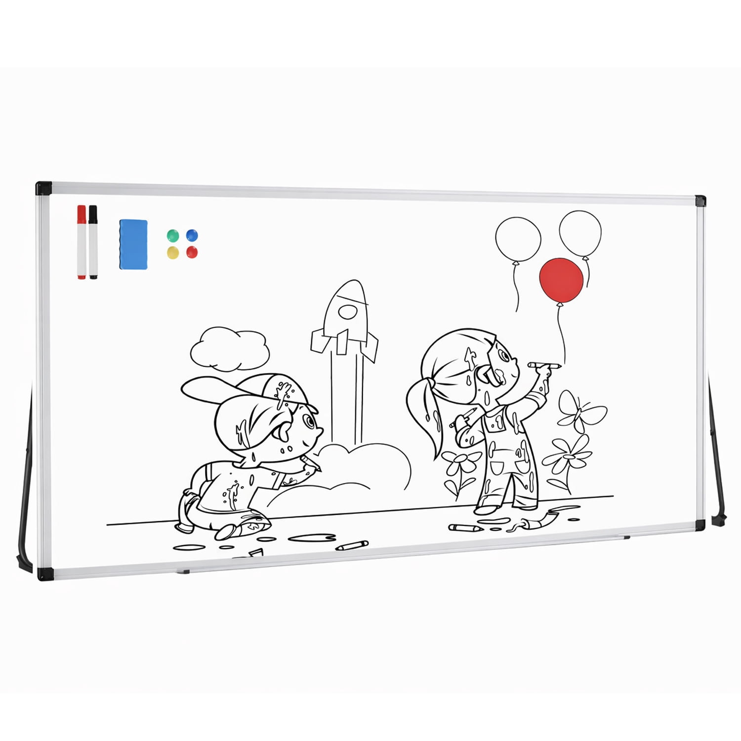 LIFERECORD 24" x 48" Magnetic Whiteboard, Dry Erase Board Includes 1 Dry Eraser & 2 Multicolor Markers & 4 Magnetic Pins for Home, Office, School