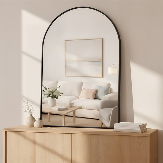 LIFERECORD 24x36 Arched Black Bathroom Mirror, Shatterproof Wall Vanity Mirror with Matte Metal Frame, Reinforced Packaging