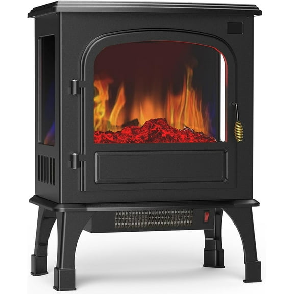LIFERECORD 26" Freestanding Electric Fireplace with 3D Flame Effect - Remote Control, 12H Timer, 1500W Heater, Single Door, Overheat Protection for Living Room & Bedroom