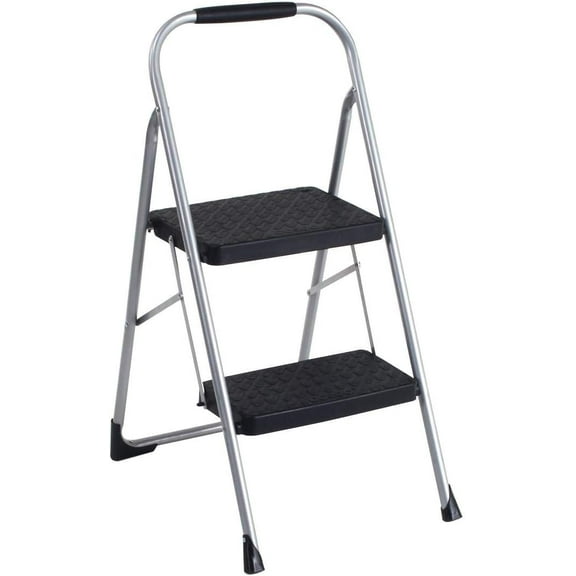 LIFERECORD 28 Inch Iron Stepstool 2 Folding Stepstool with Non-Slip Pedals and Handrails Black