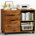 thumbnail image 1 of LIFERECORD 3-Drawer Lateral File Cabinet with Wheels, Mobile Rolling File Cabinet with Adjustable Shelf, Printer Stand for Home Office, Under Desk Storage Organizer, Wood Filing Cabinet Rustic Brown, 1 of 7