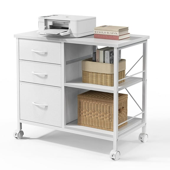 LIFERECORD 3 Fabric Drawer Mobile File Cabinet, Rolling Printer Stand with Storage Shelf, Locking Casters, for Home Office, Holds Letter/A4 Size