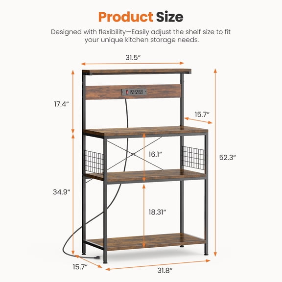 LIFERECORD 3-Layer Baking Rack Microwave Oven Pot Rack Kitchen Baking Utensils Gray Rustic Brown
