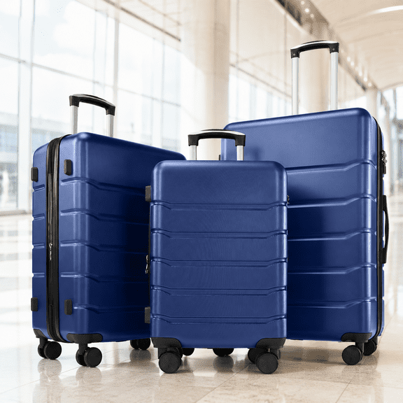 LIFERECORD 3 Pieces Luggage Set 20/24/28-inch, Hard Shell Rolling Suitcases for Travel Expandable Lightweight with Spinner Wheels TSA Lock, Blue