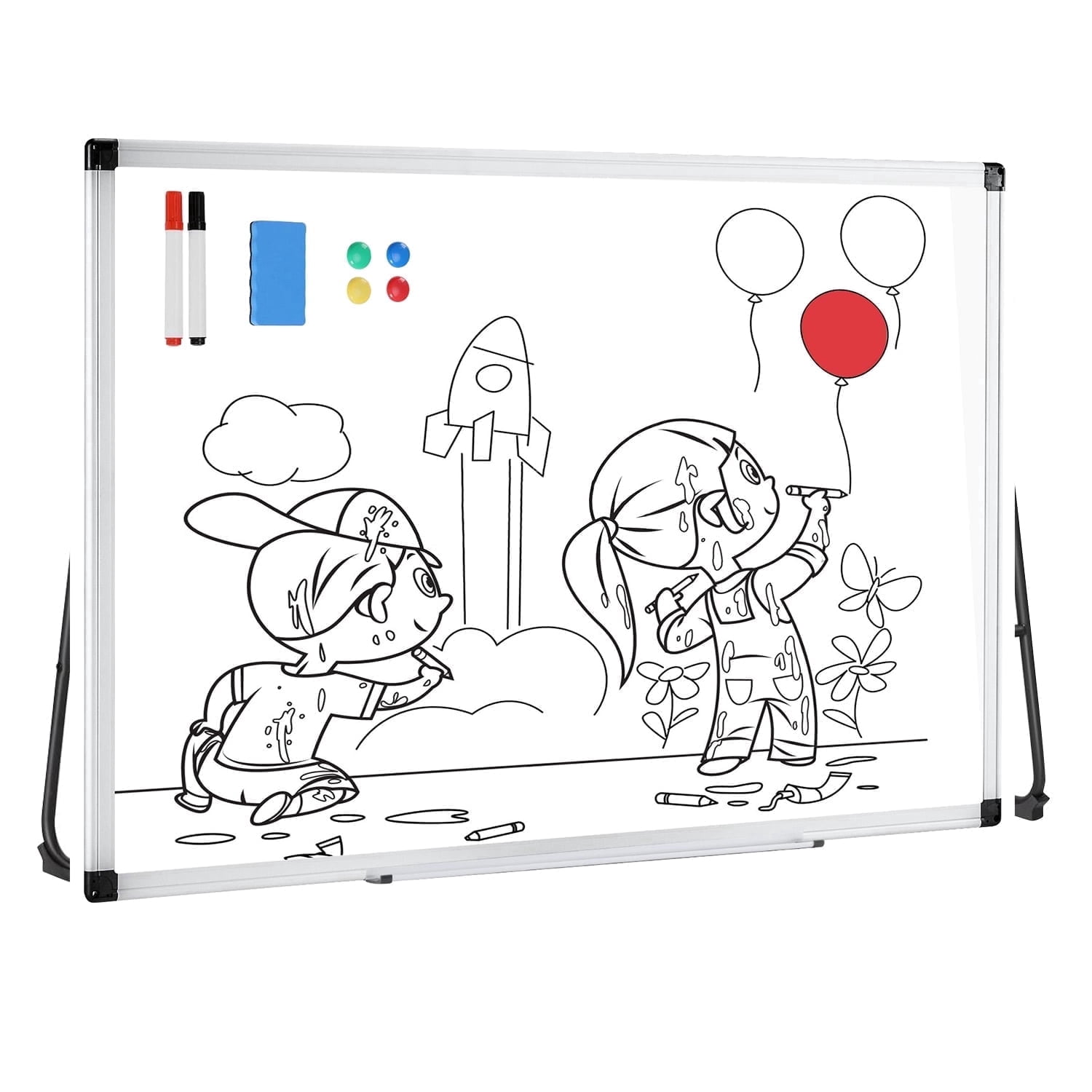 LIFERECORD 30" x 40" Magnetic Whiteboard, Dry Erase Board Includes 1 Dry Eraser & 2 Multicolor Markers & 4 Magnetic Pins for Home, Office, School