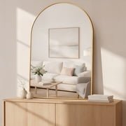 LIFERECORD 30"x40" Arched Bathroom Mirror, Wall Mounted Vanity Mirror with Metal Frame for Bedroom, Entryway, Living Room, Gold