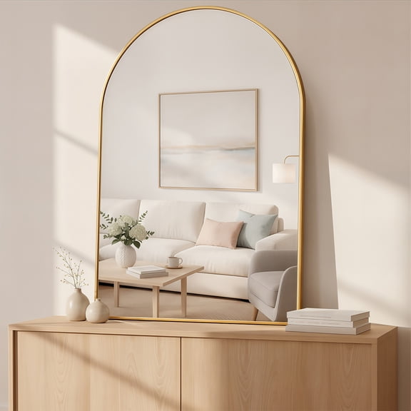 LIFERECORD 30"x40" Arched Bathroom Mirror, Wall Mounted Vanity Mirror with Metal Frame for Bedroom, Entryway, Living Room, Gold