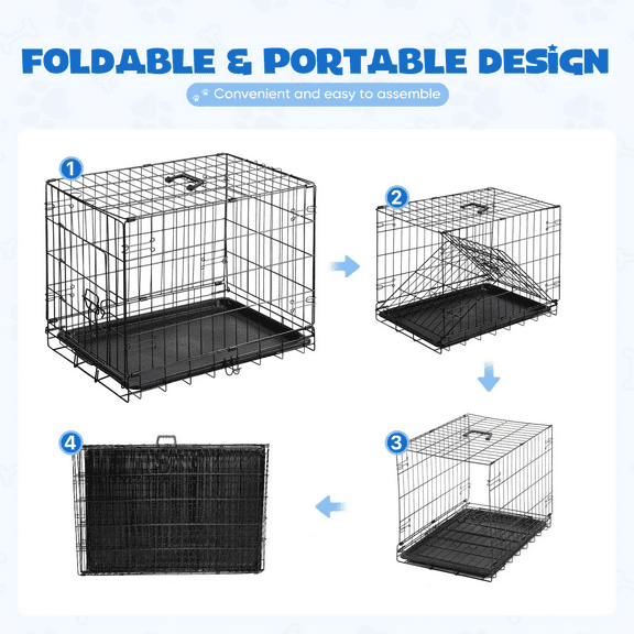 LIFERECORD 30Inch Medium Single Door Dog Cage With Divider Panel Plastic Leak-Proof Pan Tray Foldable Indoor Outdoor Travel