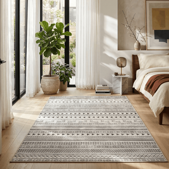 LIFERECORD 3x5ft Washable Rug with Non-Slip Backing, Low-Pile Vintage Area Rugs for Living Room, Bedroom, Kitchen, Machine Washable Non Skid Floor Carpet Indoor