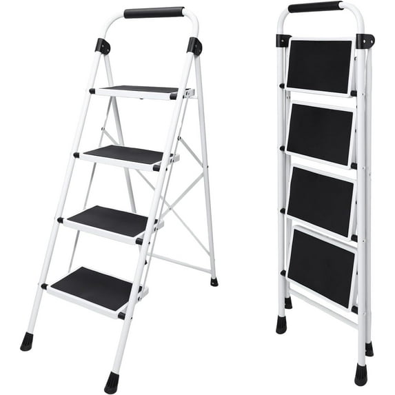 LIFERECORD 4-Step Ladder with Safety Lock - Foldable Anti-Slip Step ...