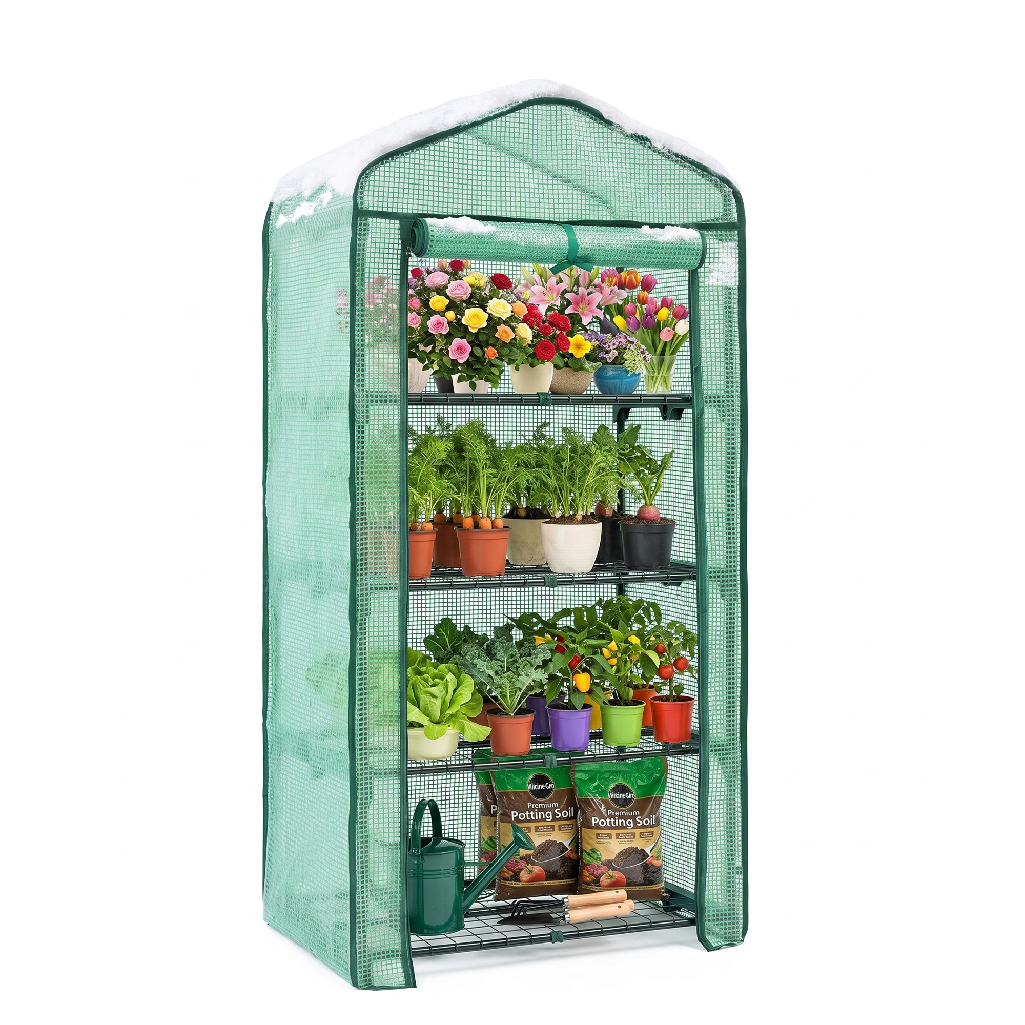 LIFERECORD 4 Tier Mini Greenhouse - Portable Greenhouse with PE Cover for Indoor or Outdoor, 27" x 19" x 65" Green House for Home, Green